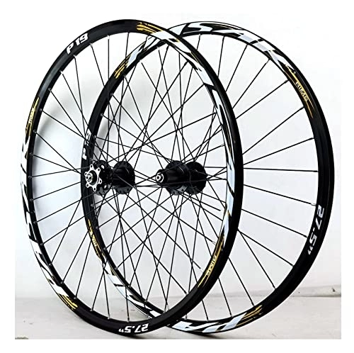 Mountain Bike Wheel : QHYRZE Mountain Bike Wheelset 26 / 27.5 / 29 Inch MTB Rim Disc Brake Quick Release Cycling Wheels 32H Hub For 7 8 9 10 11 12 Speed Cassette 2050g (Color : Yellow, Size : 27.5'')