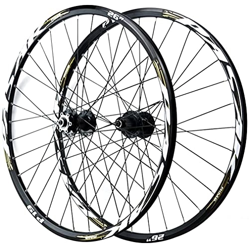 Mountain Bike Wheel : QHYRZE MTB Rim 26" 27.5" 29" Mountain Bike Disc Brake Wheelset Bicycle Front Rear Quick Release Wheels Hub 32 Holes For 7 8 9 10 11 12 Speed Cassette 2035g (Color : Gold, Size : 27.5'')