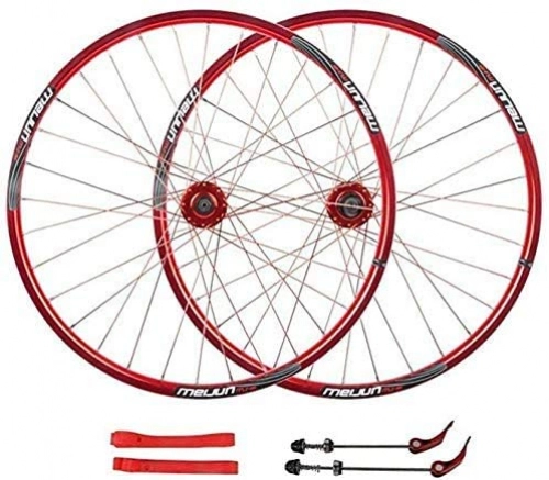 Mountain Bike Wheel : QMH Wheel Mountain Bike 26" MTB Bicycle WheelSet Disc Brake Compatible 7 8 9 10 Speed Double Wall Alloy Rim 32H, Red