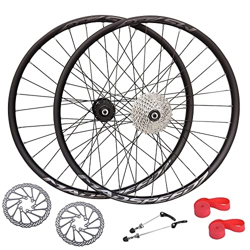 Mountain Bike Wheel : QR 26" (ETRTO 559x20) MTB Mountain Bike Disc Wheel Set + 8 Speed Cassette (11-32t) + 160mm Disc Brake Rotors - Taiwan Sealed Bearings (6 Bolt) Disc Brake Hubs (Very smooth hubs)