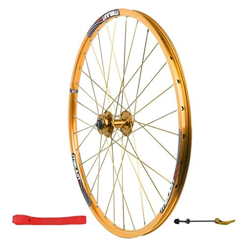 Mountain Bike Wheel : Quick Release Axles Bicycle Accessory 26 Inch Bicycle Front Wheel Rear Wheelset Double Layer Alloy Bike Rim Q / R MTB 7 8 9 10 Speed 32H Cyclocross Road Bicycle Bike Wheels (Color : Gold)