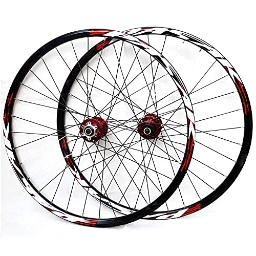 Mountain Bike Wheel : Qwhone Bicycle Wheelset, 26inch 27.5inch 29inch MTB Bike Wheelset Aluminum Alloy Disc Brake Mountain Cycling Wheels for 7 / 8 / 9 / 10 / 11 Speed, Red, 26inch