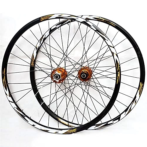 Mountain Bike Wheel : Qwhone Bicycle Wheelset, 26inch 27.5inch 29inch MTB Bike Wheelset Aluminum Alloy Disc Brake Mountain Cycling Wheels for 7 / 8 / 9 / 10 / 11 Speed, Yellow, 29inch