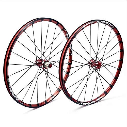 Mountain Bike Wheel : QXFJ 26 / 27.5 Inch MTB Bike Wheel / Cycle Wheel, Disc Brake / 120 Ring Hub / Quick Release / Black And Red / Support 7-8-9-10-11 Speed / 24H Straight Pull Flat Spokes / Semi-Carbon Ultra-Light