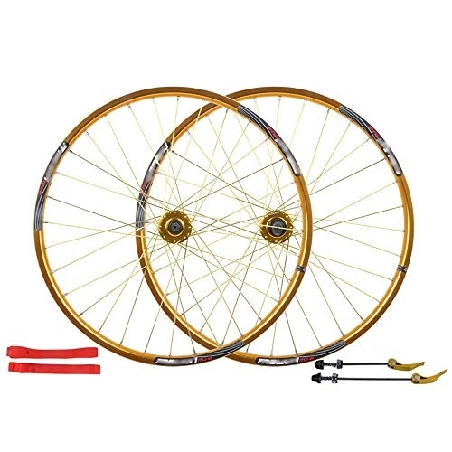Mountain Bike Wheel : QXFJ 26 Inches MTB Bike Wheel / Cycle Wheel, Aluminum Alloy / Disc Brakes / Suitable For 26 * 1.35~2.125 Tires / Golden / American Valve / 32 Holes / Suitable For 7-8-9-10 Speed Clip Flywheel