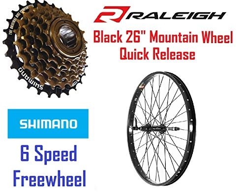 Mountain Bike Wheel : RALEIGH TRU BUILD 26" Alloy Rear Mountain Bike Wheel - Quick Release - BLACK - RGR816 & 6 Speed Shimano Freewheel