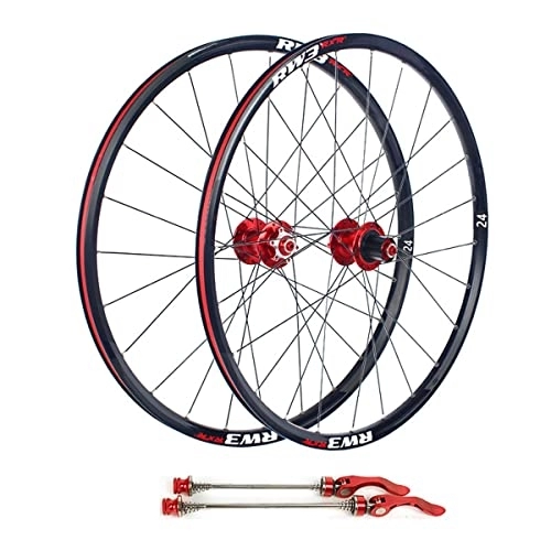 Mountain Bike Wheel : Rims 24" Mountain Bike Wheelset Disc Brake MTB Rim Quick Release Wheels 24H Hub For 7 / 8 / 9 / 10 / 11 Speed Cassette Flywheel 1870g (Color : Red, Size : 24'')