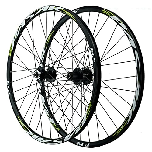 Mountain Bike Wheel : Rims 26" 27.5" 29" Mountain Bike Wheelset Disc Brake Quick Release MTB Wheels Bicycle Rim Front And Rear Wheel 2035g 32 Holes Hub For 7 / 8 / 9 / 10 / 11 / 12 Speed Cassette (Color : Green, Size : 26inch)