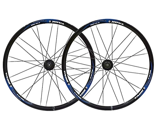 Mountain Bike Wheel : Rims 26" Mountain Bike Disc Brake Wheelset Quick Release Bicycle Wheels MTB Rim Flat Spokes 24H QR Hub For 7 / 8 / 9 / 10 Speed Cassette 2330g (Color : Blue A, Size : 26in)