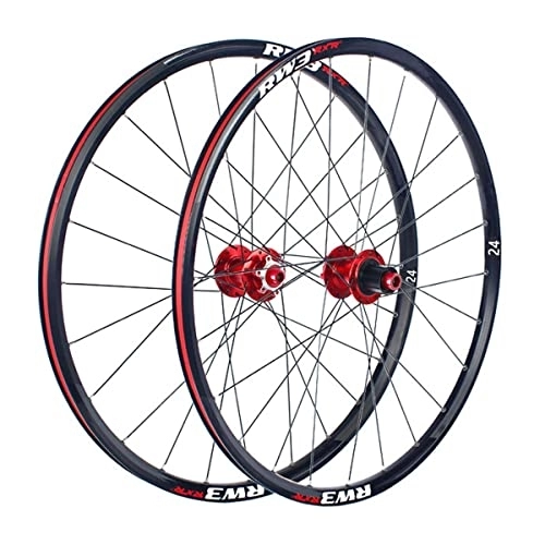 Mountain Bike Wheel : Rims Mountain Bike Wheelset 24 Inch MTB Rim 24H Thru Axle Hub Disc Brake Wheels For 7 / 8 / 9 / 10 / 11 Speed Cassette 1870g (Color : Red, Size : 24'')