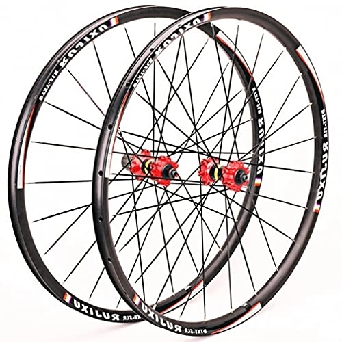 Mountain Bike Wheel : Rims Mountain Bike Wheelset 26 / 27.5 / 29 Inch Aluminum Alloy Rim 24H Hub Disc Brake MTB Wheel Set Quick Release Bicycle Wheels Fit 7-11 Speed Cassette 1900g (Color : Red, Size : 27.5 in)