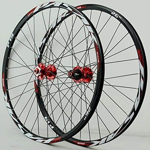 Mountain Bike Wheel : Rims Mountain Bike Wheelset 26" 27.5" 29" MTB Rim 32 Holes Quick Release Bicycle Wheels Front And Rear Wheel 2035g Disc Brake Hub For 7 / 8 / 9 / 10 / 11 / 12 Speed Cassette (Color : Red, Size : 26inch)