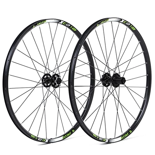 Mountain Bike Wheel : Rims Mountain Bike Wheelset 26 / 27.5" Bicycle Rim 28H Hub Disc Brake Quick Release MTB Wheels For 7 / 8 / 9 / 10 / 11 Speed Cassette Flywheel 1800g (Color : Green, Size : 26'')