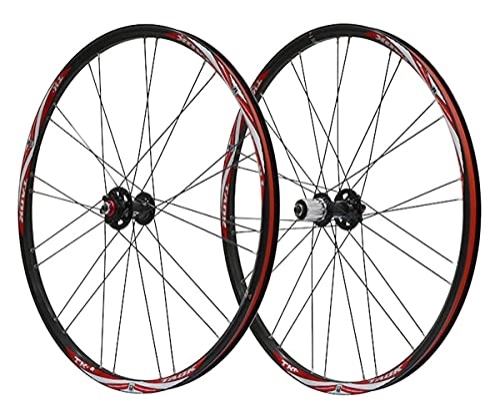 Mountain Bike Wheel : Rims Mountain Bike Wheelset Disc Brake 26" MTB Rim QR Quick Release Bicycle Wheels 24 / 28H Hub For 7 / 8 / 9 / 10 Speed Cassette 2036g (Color : Red A, Size : 26 inch)