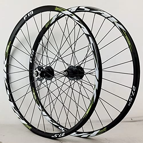 Mountain Bike Wheel : Rims Mountain Bike Wheelset Disc Brake Quick Release Cycling Wheels 26 / 27.5 / 29 Inch MTB Rim 32H Hub For 7 / 8 / 9 / 10 / 11 / 12 Speed Cassette 2050g (Color : Green, Size : 27.5inch)