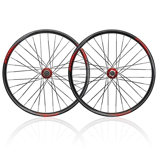 Mountain Bike Wheel : RUJIXU Mountain Bike Wheelset 26 inch 27.5" 29" Disc Brake MTB Wheel QR Bicycle Rim Sealed Bearing Double Wall Rims for 8 / 9 / 10 / 11 Speed Cassette Freewheel 2015g (Color : Red, Size : 26in)