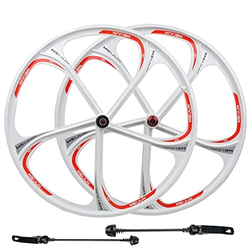Mountain Bike Wheel : RUJIXU MTB Bike Wheelset 26 inch Mountain Cycling Wheels Magnesium Alloy Disc Brake bicycle wheels for 7-8-9-10 Speed Freewheels Quick Release 2927g (Color : White, Size : 26in 5 Spoke Rims)
