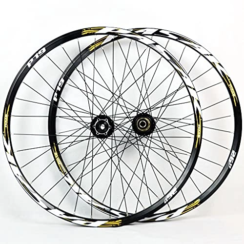 Mountain Bike Wheel : RUJIXU MTB Wheelset 26" 27.5" 29in QR Disc Brake Bicycle Front Rear-Wheel Sealed Bearing​Double Wall Rims hub Fit for 7-11 Speed Freewheels Bicycle Accessory 2090g (Color : Gold, Size : 27.5in)
