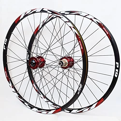Mountain Bike Wheel : RUJIXU MTB Wheelset 26" 27.5" 29in QR Disc Brake Bicycle Front Rear-Wheel Sealed Bearing​Double Wall Rims hub Fit for 7-11 Speed Freewheels Bicycle Accessory 2090g (Color : Hub Red, Size : 27.5in)