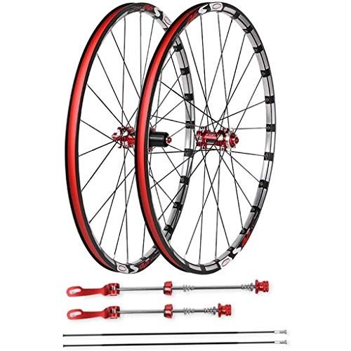 Mountain Bike Wheel : Set of Wheels Bike, Wall Double Alloy Disc Brake Rim Hub for 26 / 27.5 Inches Widths from 1.75"to 2.125" Tires, 7 / 8 / 9 / 10 / 11 Speed, Red-27.5inch