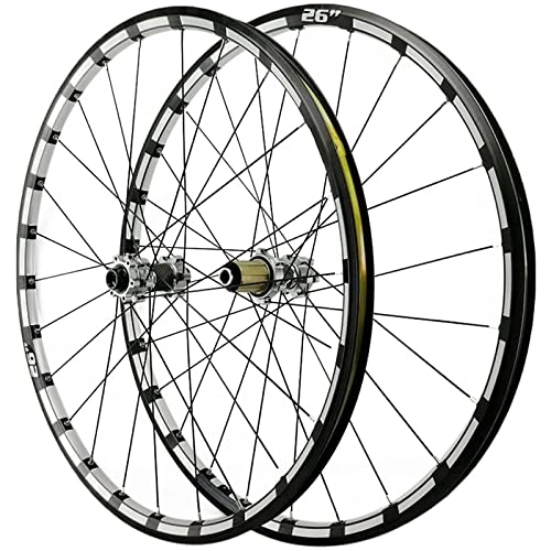 Mountain Bike Wheel : SHKY Mountain Bike Wheelset, Aluminum Alloy Rim Disc Brake MTB Wheelset Thru Axle Front Rear Bicycle Wheels, Silver Hub, 26in
