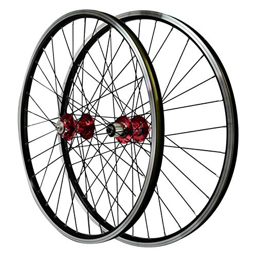 Mountain Bike Wheel : SJHFG 26" Bicycle Wheelset, Cycle Wheel 32H Front 2 Rear 4 Bearing Hub Disc Brake Mountain Bike Wheels V Brake (Color : Red)