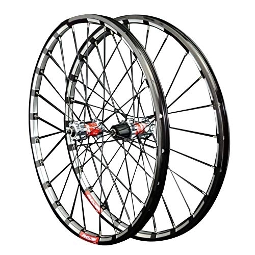 Mountain Bike Wheel : SJHFG 26" Mountain Bike Wheels, 24 Holes Straight Pull Aluminum Alloy Quick Release 4 Bearing Disc Brake Wheel (Color : Red)