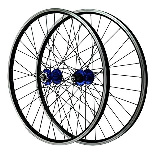 Mountain Bike Wheel : SJHFG Bike Wheelset, 26 Inches Double Wall Rim Quick Release Disc Brake Mountain Bike V Brake Cycling Wheels (Color : Blue)