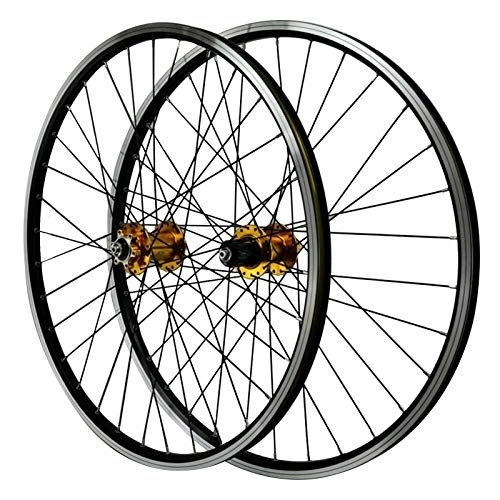 Mountain Bike Wheel : SJHFG Cycling Wheels, Double Wall Aluminum Alloy Quick Release Mountain Bike Disc Brake V Brake 26-inch Bike Wheels (Color : Yellow)