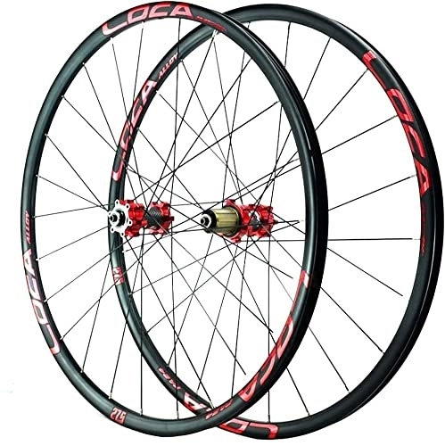 Mountain Bike Wheel : SJHFG Wheelset 26'' 27.5'' 29'' MTB Bike Wheel Set, 8-12 Speed Cassette Flywheel Sealed Bearing Hubs Quick Release 24H Disc Brake Bike Wheel road Wheel (Color : Red hub, Size : 27.5inch)