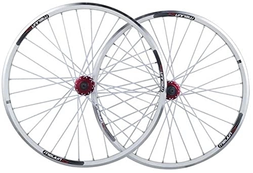 Mountain Bike Wheel : SJHFG Wheelset 26 Inch Bicycle Wheel, Double Wall Alloy Rim MTB Bike Wheel Set QR Cassette Hubs 32 Hole V / Disc Brake 7 8 9 10 Speed road Wheel (Color : White, Size : 26inch)