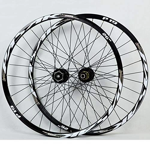 Mountain Bike Wheel : SN 26 27.5 29 Inch Bike Wheelset, Mountain Bicycle Wheels Double Layer Alloy Rim Quick Release / Thru Axle Dual Purpose Disc Brake 7-11 Speed (Color : Black Hub gold logo, Size : 26inch)