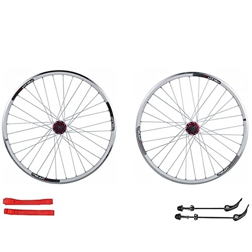 Mountain Bike Wheel : TANGIST 26 Inch MTB Wheelset V / Disc Brake Mountain Bike Front and Rear Wheel Sealed Bearing Double Wall Quick Release 7 8 9 10 Speed (Color : White spokes, Size : Black hub)