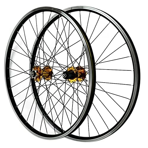 Mountain Bike Wheel : TANGIST MTB Bike Wheelset 26 27.5 29 Inch Bicycle Front and Rear Wheel Double Wall Alloy Rims Cassette Hub Disc / V Brake 7 / 8 / 9 / 10 / 11 Speed 32H (Color : Yellow, Size : 27.5IN)