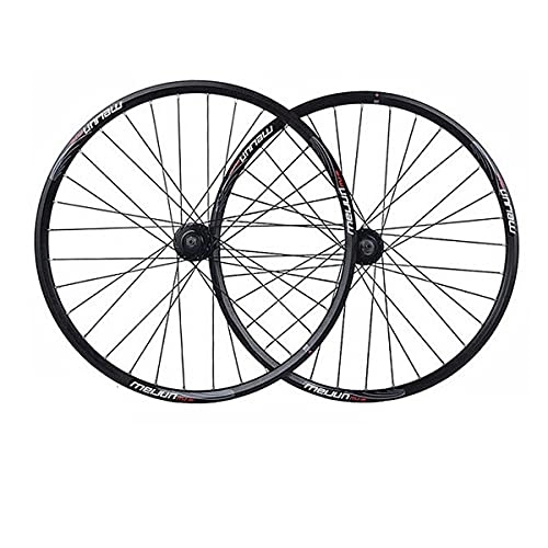 Mountain Bike Wheel : TANGIST MTB Bike Wheelset 26 Inch Bicycle Front and Rear Wheel Double Wall Alloy Rims Cassette Fiywheel Hub V / Disc Brake 7 / 8 / 9 / 10 Speed 32H (Color : Black)