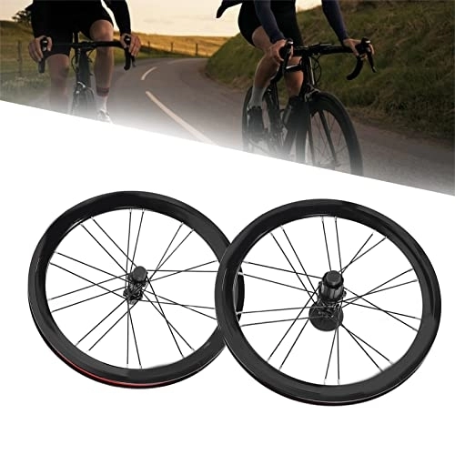 Mountain Bike Wheel : Tefola Aluminum Alloy Mountain Bike Wheelset, 16 Inch Folding Bicycle Wheel Set 11 Speed Front 2 Rear 4 Bearings Wheels(Black)