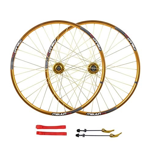 Mountain Bike Wheel : TianyiTrade 26 Inch Mountain Cycling Wheel Set Hub Rims 32H Disc Brake Double Wall 2113g Load: 150kg (Color : Gold)
