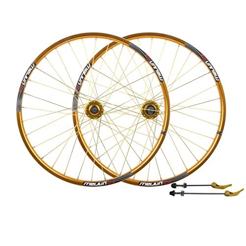 Mountain Bike Wheel : Training Rope Front And Rear Wheelset Mountain Bike Wheelset 26 Inch Disc Brake 32 Hole Quick Release Bicycle Wheel Aluminum Alloy Wheel (Color : Gold)