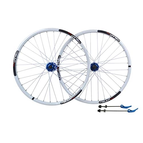 Mountain Bike Wheel : Training Rope Mountain Bike Wheelset Front And Rear Wheel Set 26" Disc Brake Quick Release Bicycle Wheel Aluminum Alloy Wheel Suitable For 26 * 1.35-2.125 Inch Tires (Color : White)