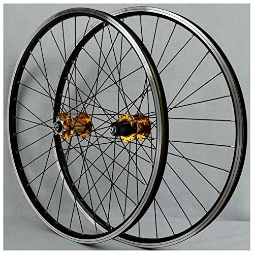 Mountain Bike Wheel : TYXTYX 26 Inch Front Bicycle Wheel MTB Bike Wheelset Rear Mountain Bike Wheelset Double Wall Aluminum Alloy Disc / V-Brake Cycling Bicycle Wheels 32 Hole Rim 7 / 8 / 9 / 10 Cassette Wheels, Yellow