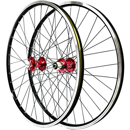 Mountain Bike Wheel : TYXTYX 26 Inch Wheel Mountain Bike Front And Rear Single Wheel Disc / V-Brake Bicycle Double Wall Alloy Rim MTB QR 7-11Speed 32H Sealed Bearing (Color : A)