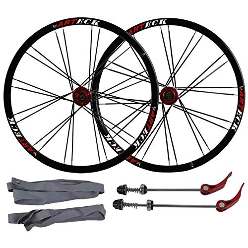 Mountain Bike Wheel : TYXTYX Aluminum Alloy Bicycle Wheelset 26 Inch Bicycle Rims, MTB Rear Wheel Front Wheel Bike Double-Walled Disc Brake Quick Release Palin Bearing 7 / 8 / 9 / 10 Speed 24H, Red