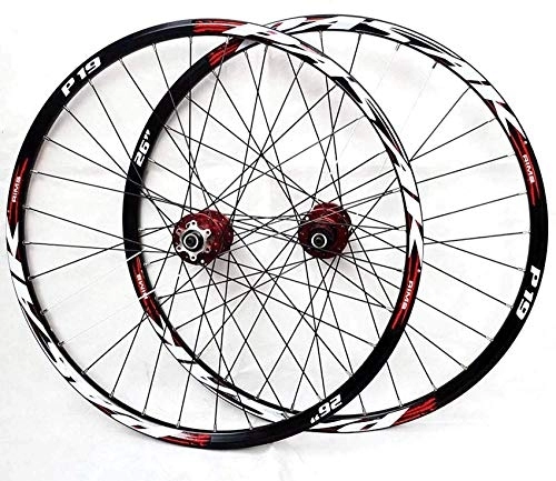 Mountain Bike Wheel : TYXTYX Bike Wheel Tyres Spokes Rim Mountain Bike Wheelset, 26 / 27.5 / 29 Inch Bicycle Wheel Red (Front + Rear) Double Walled Aluminum Alloy MTB Rim Fast Release Disc Brake 32H 7-11 Speed