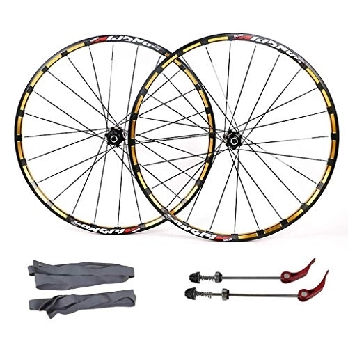 Mountain Bike Wheel : TYXTYX Cycling Wheels Bicycle Front Rear Wheels for 26" 27.5" Mountain Bike, MTB Bike Wheel Set 7 Bearing 24H Alloy Drum Disc Brake 7 8 9 10 11 Speed (Color : Yellow, Size : 26inch)
