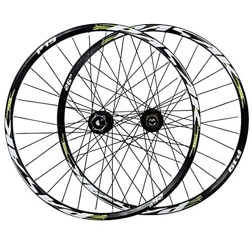 Mountain Bike Wheel : TYXTYX Cycling Wheelsets, 15 / 12MM Barrel Shaft Mountain Bike Bicycle Wheel Set Double Deck Rim Disc Brake 7 / 8 / 9 / 10 / 11 Speed Outdoor (Color : Green, Size : 26in / 20mmaxis)