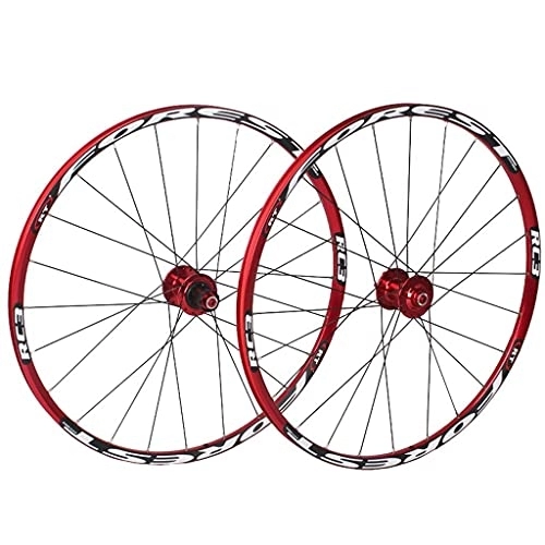 Mountain Bike Wheel : TYXTYX Mountain Bike Wheel Set 120 Sounds Ultralight 5 Bearing 26" / 27.5" Bicycle Disc Brake Quick Release Red Hub+Red Rim+Black Spokes+White Pattern(Front Wheel+Rear Wheel) (Size : 27.5")
