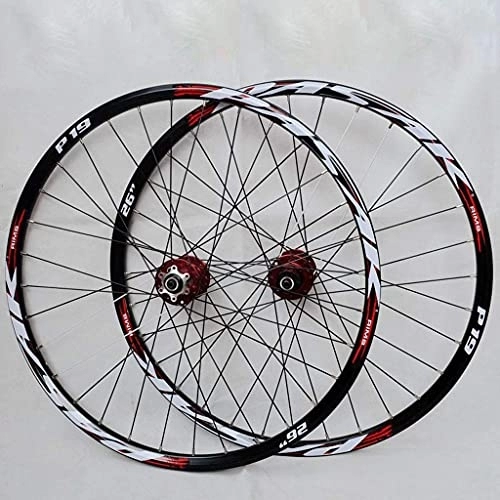 Mountain Bike Wheel : TYXTYX Mountain Bike Wheel Set 32 Steel ​​holes 26" / 27.5" / 29" Bicycle Wheel Set Bearing Disc Brake Quick Release Cassette Flywheel Red Drum+Red Sign(Front Wheel + Rear Wheel)