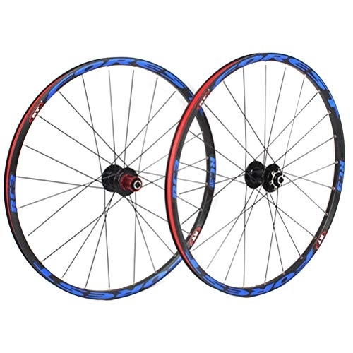Mountain Bike Wheel : TYXTYX MTB 26" 27.5" Bike Wheel Set Double Layer Wall Alloy Rim Disc Brake Bicycle Wheel 8 9 10 11 Speed Palin Bearing Hub Quick Release 24H (Color : Blue, Size : 27.5in)