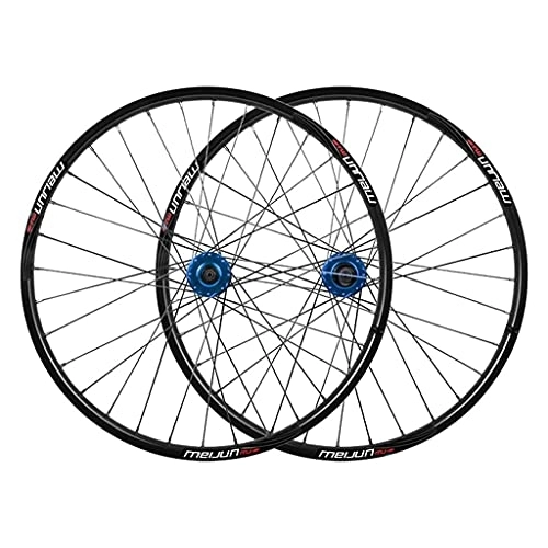 Mountain Bike Wheel : TYXTYX MTB Bicycle Wheel Set 26 Inch Mountain Bike Double Wall Rims Disc Brake Hub QR for 7 / 8 / 9 / 10 Speed Cassette 32 Spoke (Color : Blue hub)