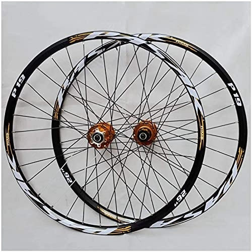 Mountain Bike Wheel : TYXTYX MTB Wheelset 26 inch 27.5" 29ER Bicycle Rim Double Wall Alloy Bike Wheel Hybrid / Mountain for 7 / 8 / 9 / 10 / 11 Speed (Color : Gold, Size : 26 inch)